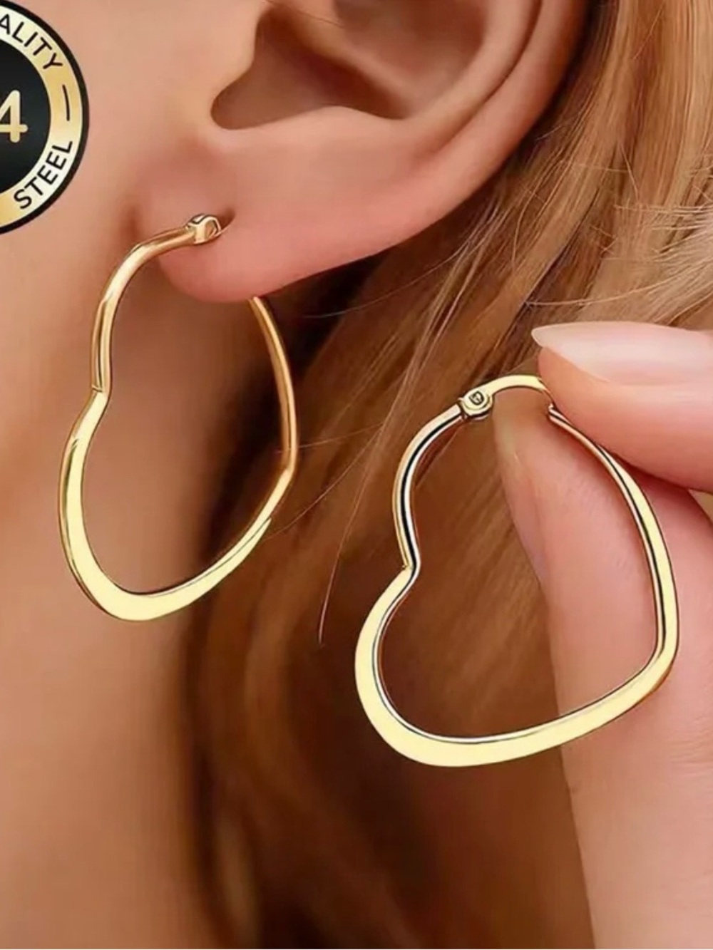 Heart Shape Hypoallergenic Earrings In 18K Real Gold
Plated 304 Stainless Steel